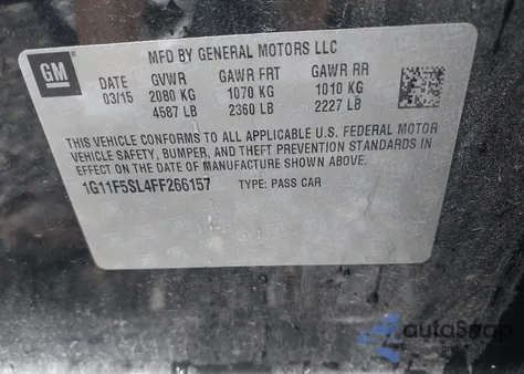 2015 Chevrolet Malibu 1Lz из США, поврежденный, VIN 1G11F5SL4FF266157